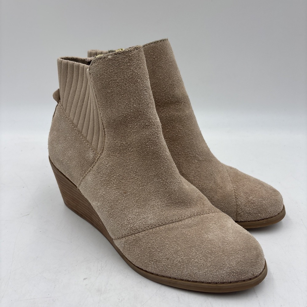 TOMS  Sadie  Women's  Sand Suede  Zipper  Wedge  Ankle  Boots  Size 7
